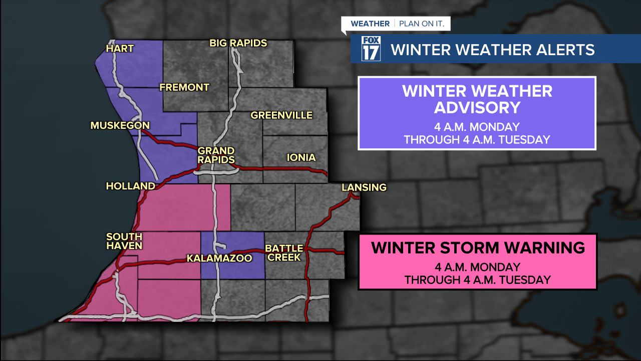 Winter Weather Advisory & Winter Storm Warning - Monday