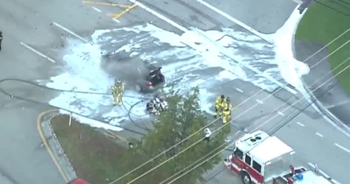 Car destroyed by fire in suburban Boynton Beach