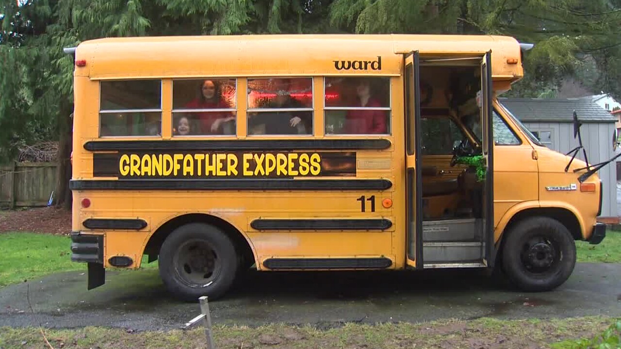 An Oregon man bought a small bus to take his 10 grandchildren to school.