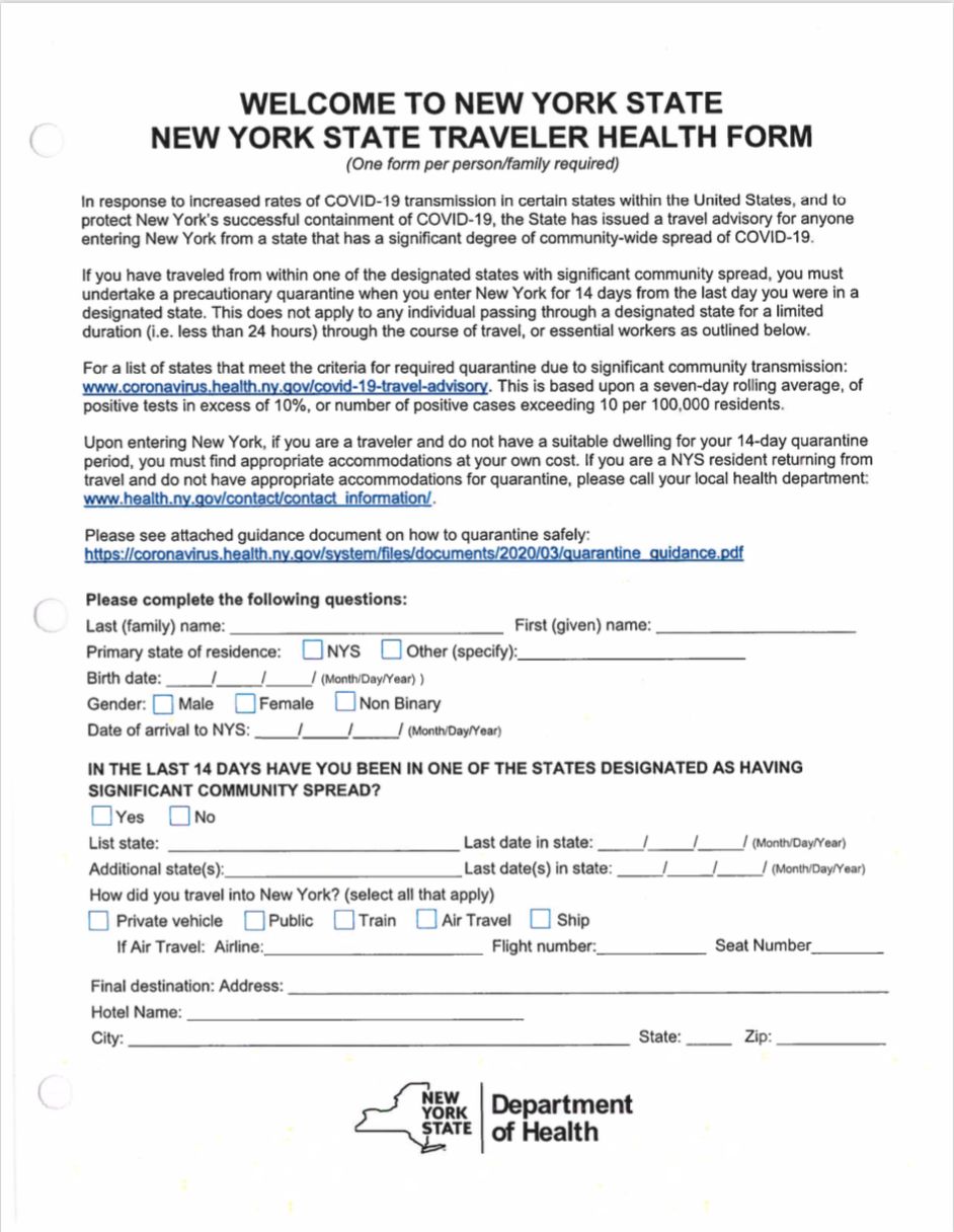 How Is Nys Travel Tracking Visitors From Problem Covid 19 States