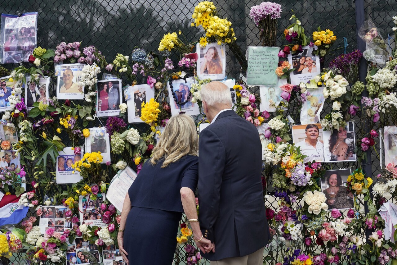 President Joe Biden and first lady Jill Biden visit Surfside Wall of Hope & Memorial, July 1, 2021