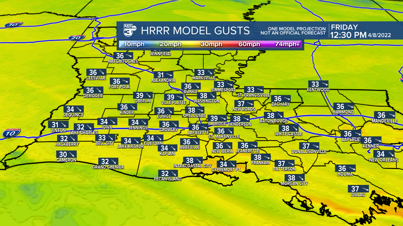 Acadiana Wind Gust Extended HRRR.png