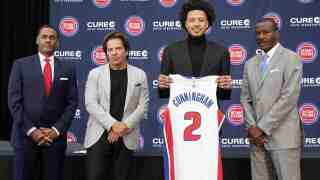 Troy Weaver, Tom Gores, Cade Cunningham, Dwane Casey Pistons Basketball