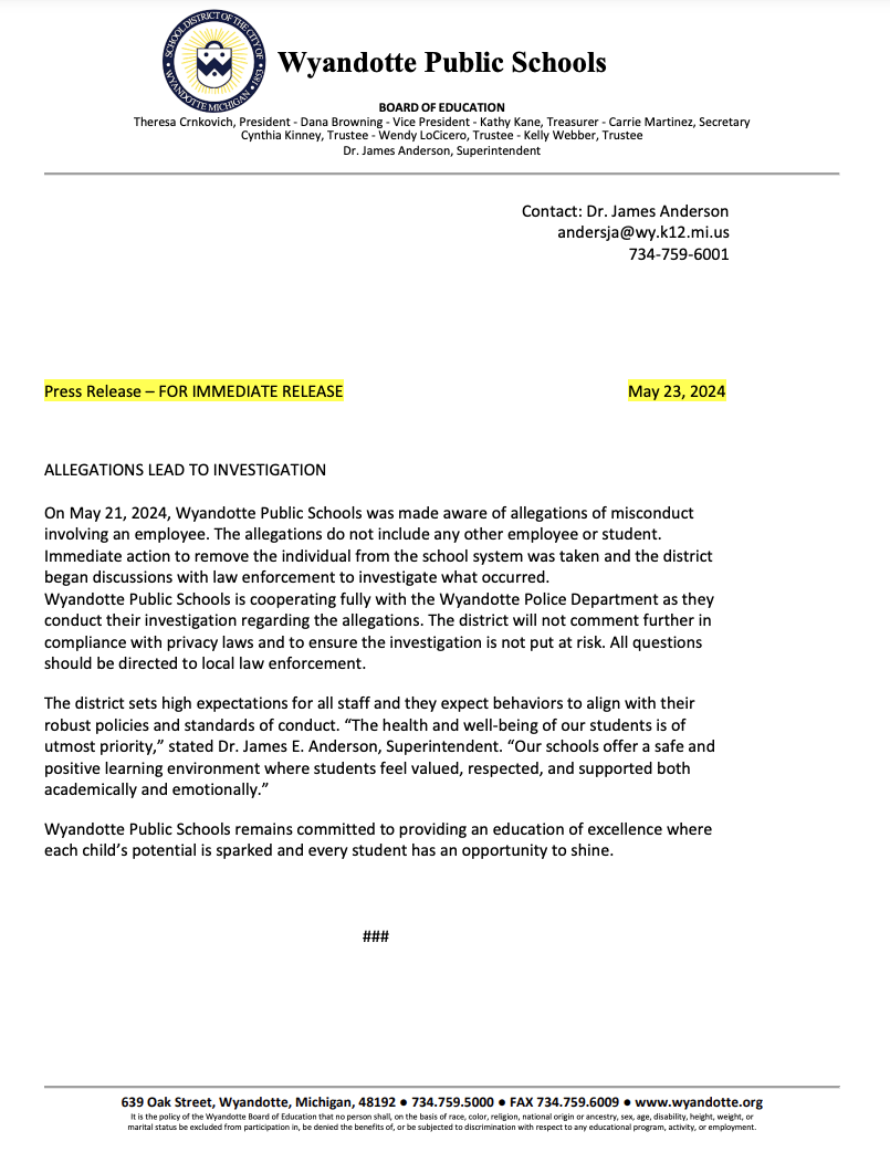 Wyandotte Public School Statement