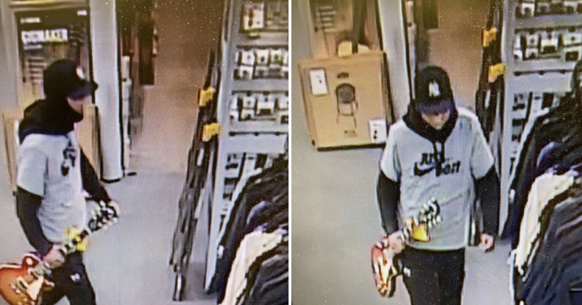 Alleged thief caught on video stealing pricey guitar from Bill’s Music Alleged thief caught on video stealing pricey guitar from Bill’s Music