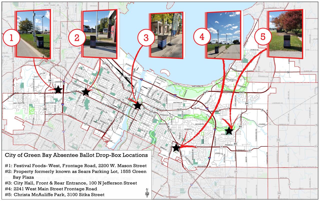 Picture of map showing ballot box locations in Green Bay.