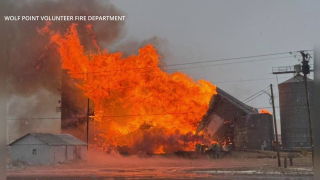 Grain elevator destroyed by fire in Wolf Point