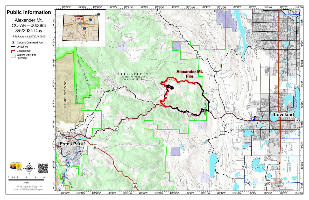 Alexander Mountain Fire Public Information Map, August 5, 2024