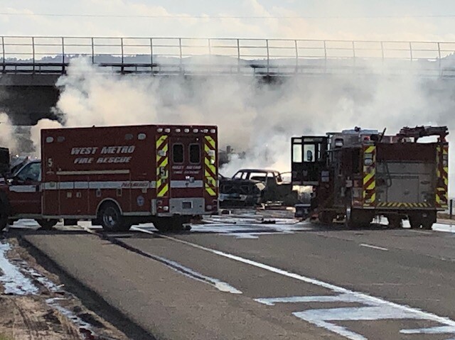Crash scene on I-70 and Denver West Marriott Boulevard