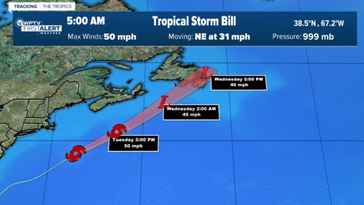 Tropical Storm Bill track 5 a.m. June 15, 2021