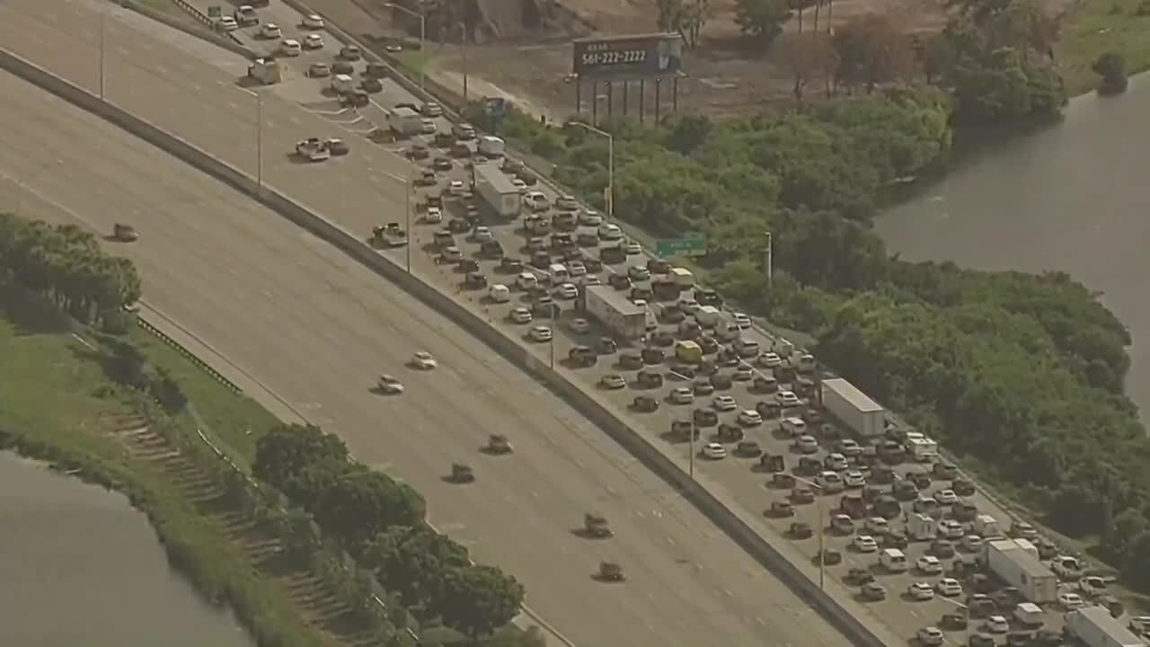 Chopper 5 aerial of traffic diverted off I-95 at 45th Street, July 13, 2021