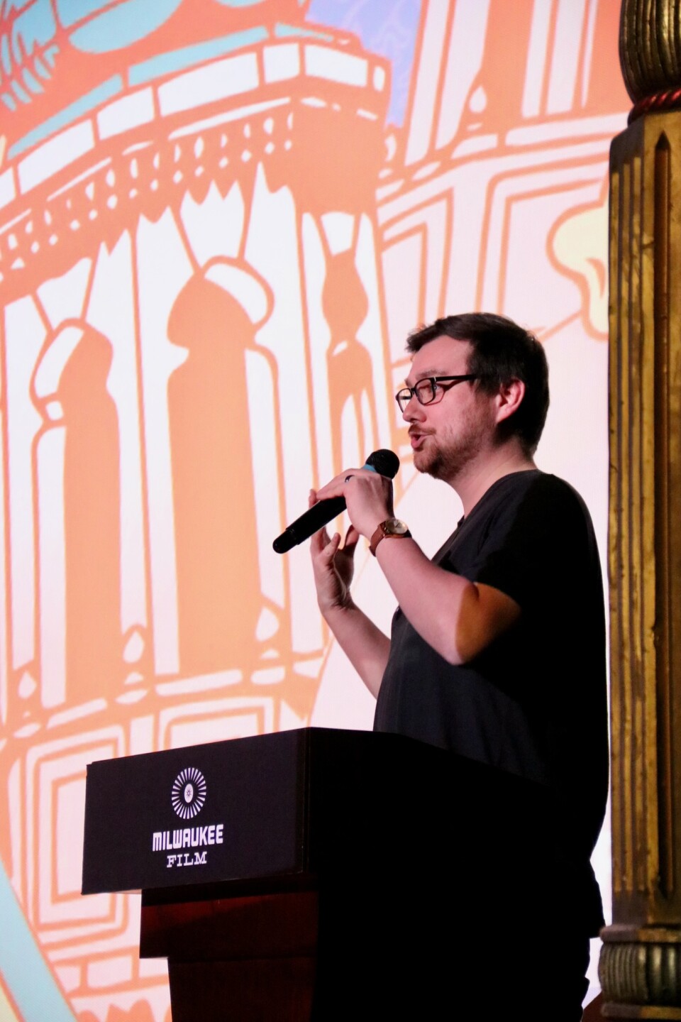 Jack Feria speaks at a Milwaukee Film event