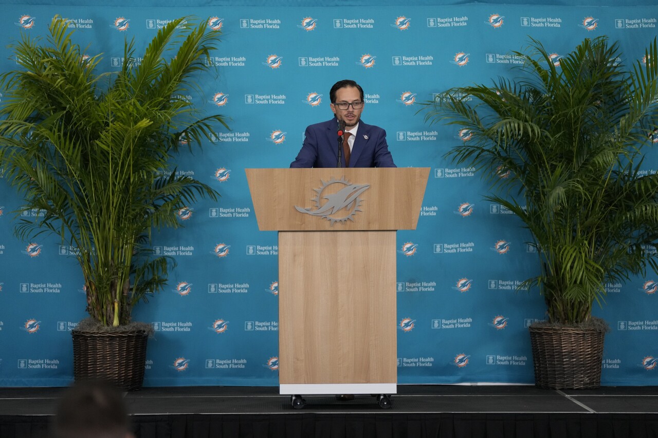 Miami Dolphins head coach Mike McDaniel speaks at introductory news conference, Feb. 10, 2022