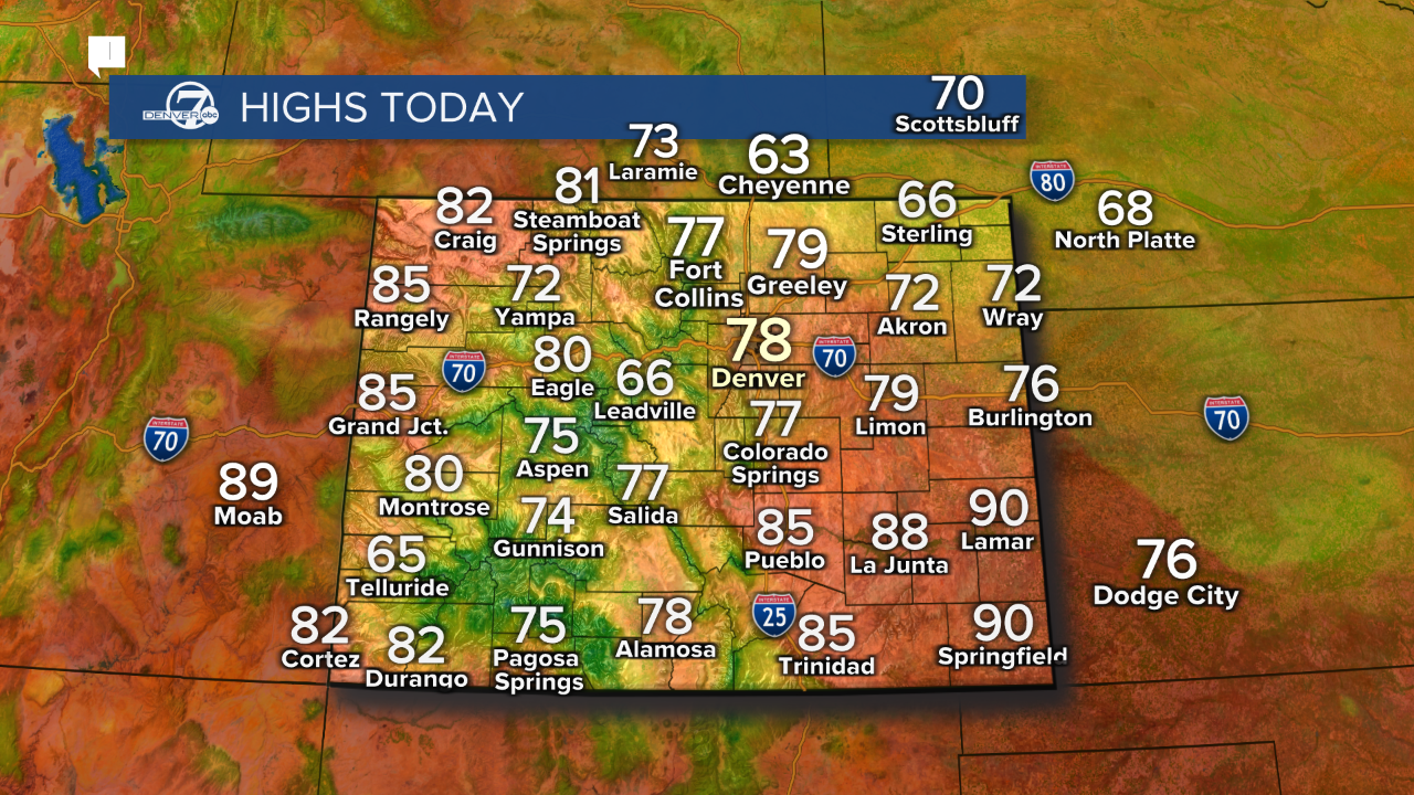 Sunday highs in the upper 70s and low 80s.