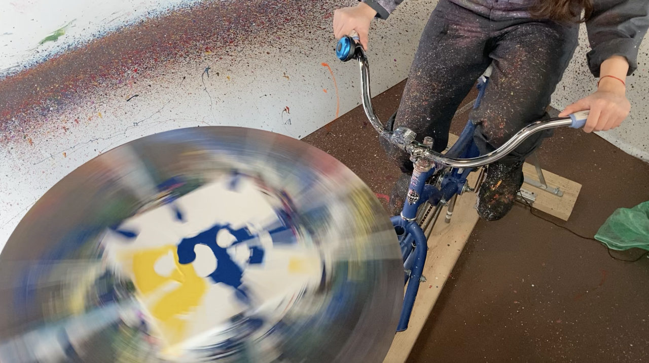 “It’s a custom bike, it’s a two person job- so somebody’s pedaling, and the other person is adding paint while the table is spinning,” explained Peña.