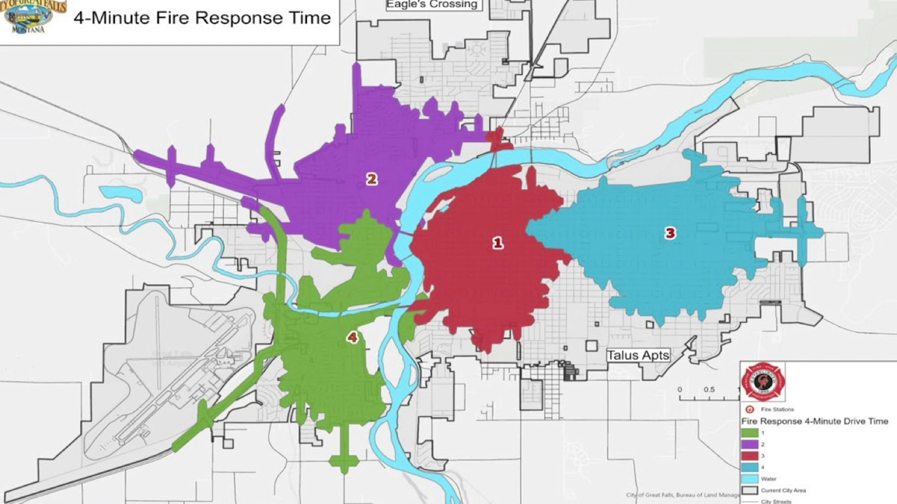 Great Falls Fire Rescue 4-minute response map