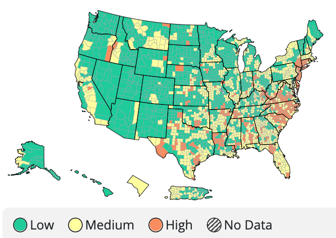 COVID-19 Community Levels calculated on Jan. 12, 2023.
