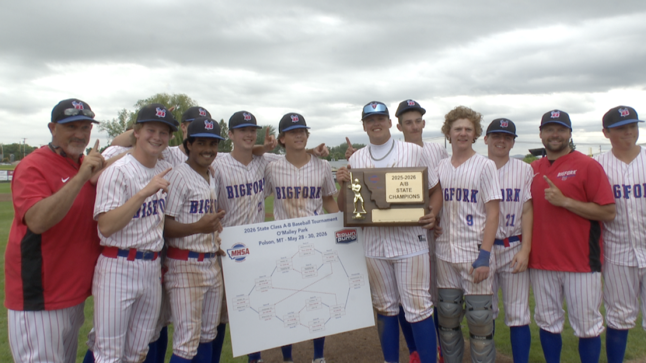 Bigfork Baseball hoists the state championship trophy, O'Malley Park, Polson, Saturday, May 30, 2026