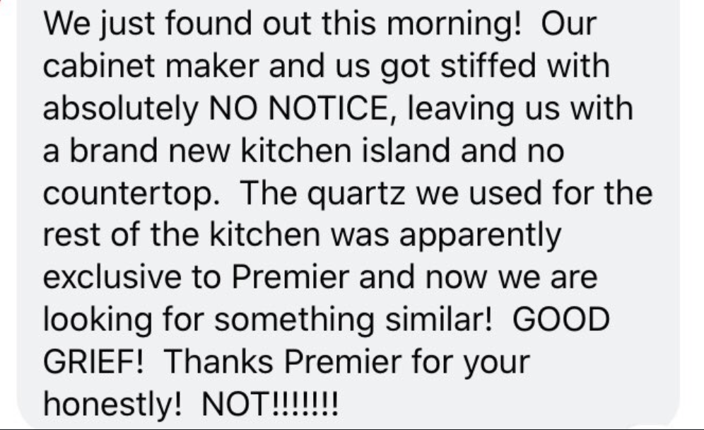 Premier Surfaces Facebook comment