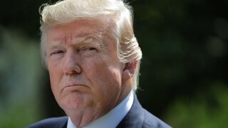 Headshot of President Donald Trump while holding a bilateral press conference at the White House in July 2017