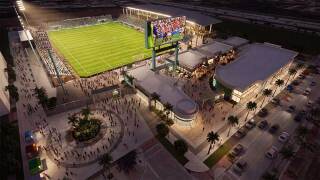 Artist rendering of a 6,000-seat stadium scheduled to be built at the Walton & One development, a 46-acre mixed-use redevelopment project located along U.S. 1 in Port St. Lucie. The team, Port St. Lucie SC, plans to play its first match by March 2027.