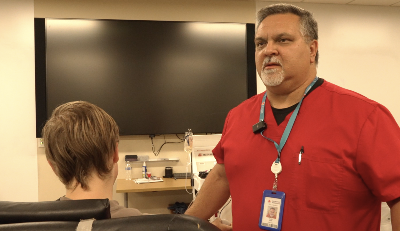 Luis Hall, a lead collection technician with the Red Cross, encourages people who are healthy to donate blood if they are able.