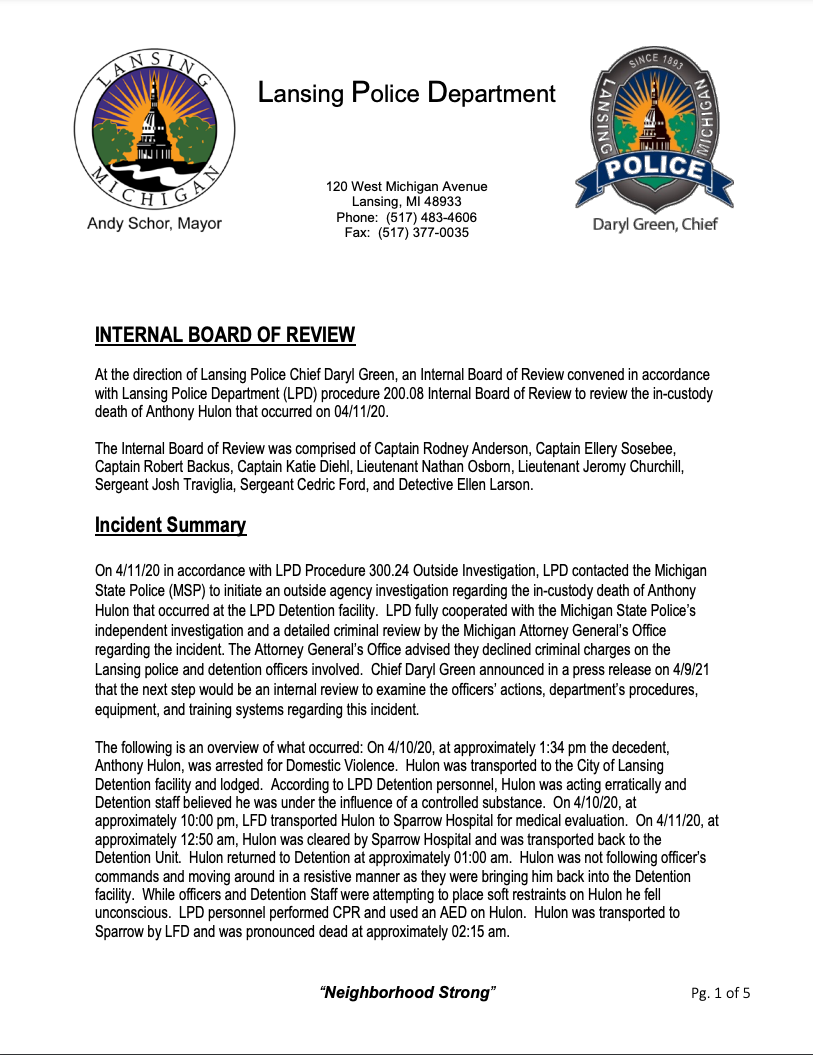 LPD's five page report detailed the internal review's findings