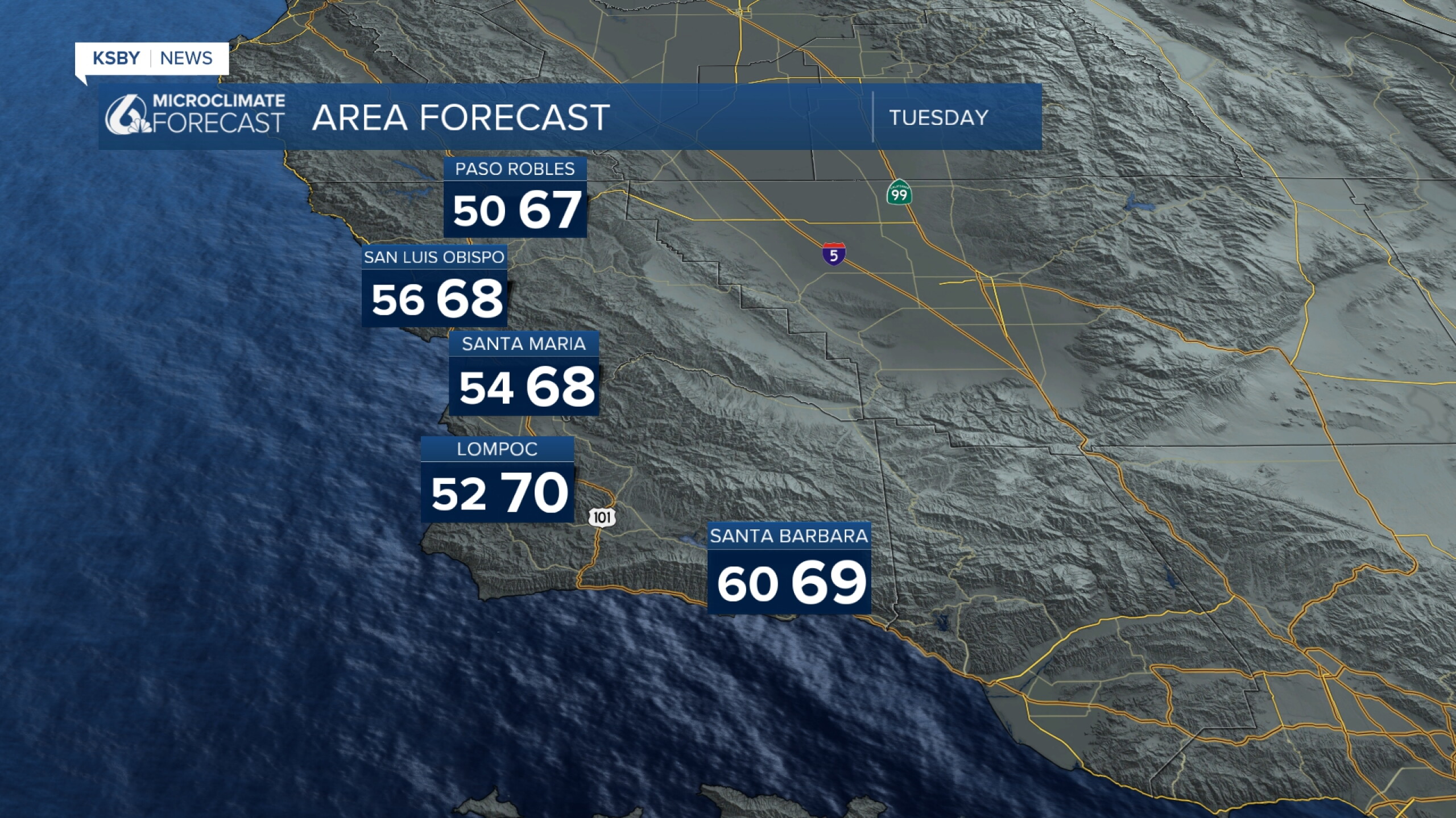 Shower chances on Tuesday and near-average temperatures in the 60s, breezy