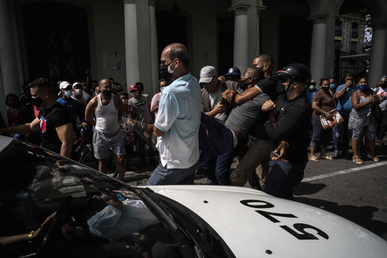 Police detain anti-government protester in Havana, Cuba, July 11, 2021