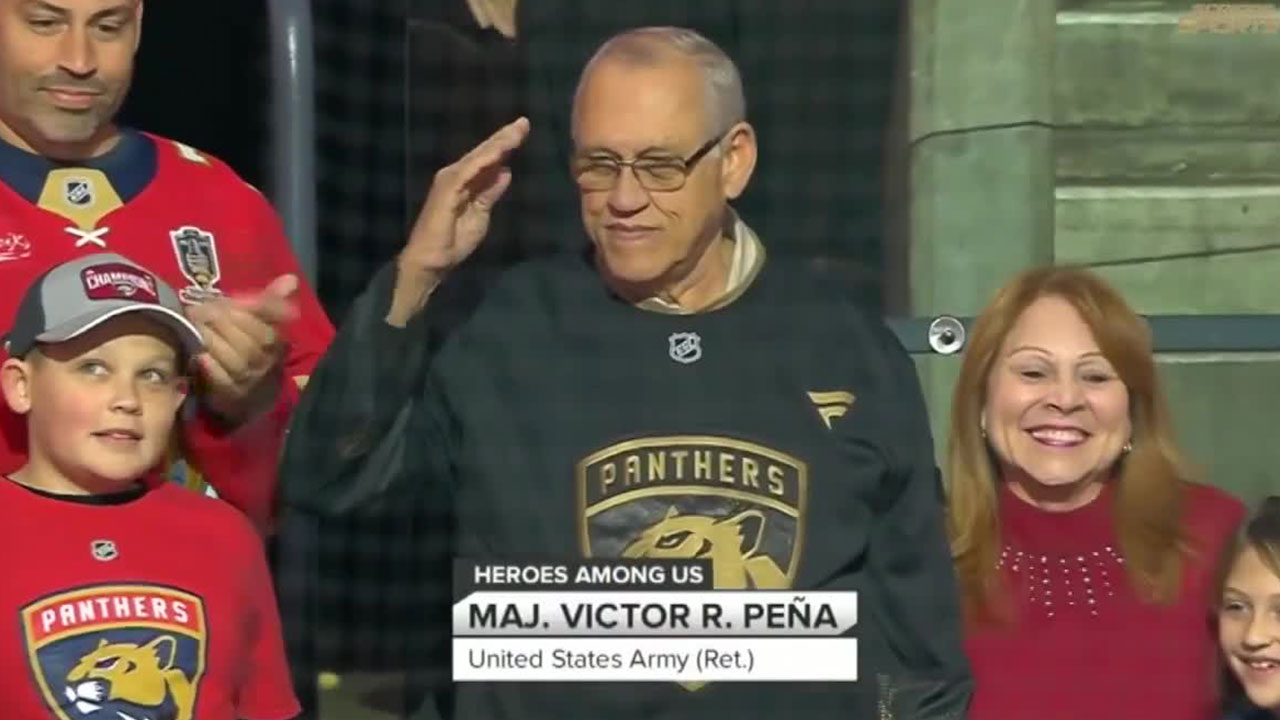 Retired Army Major Victor Pena honored at Florida Panthers game
