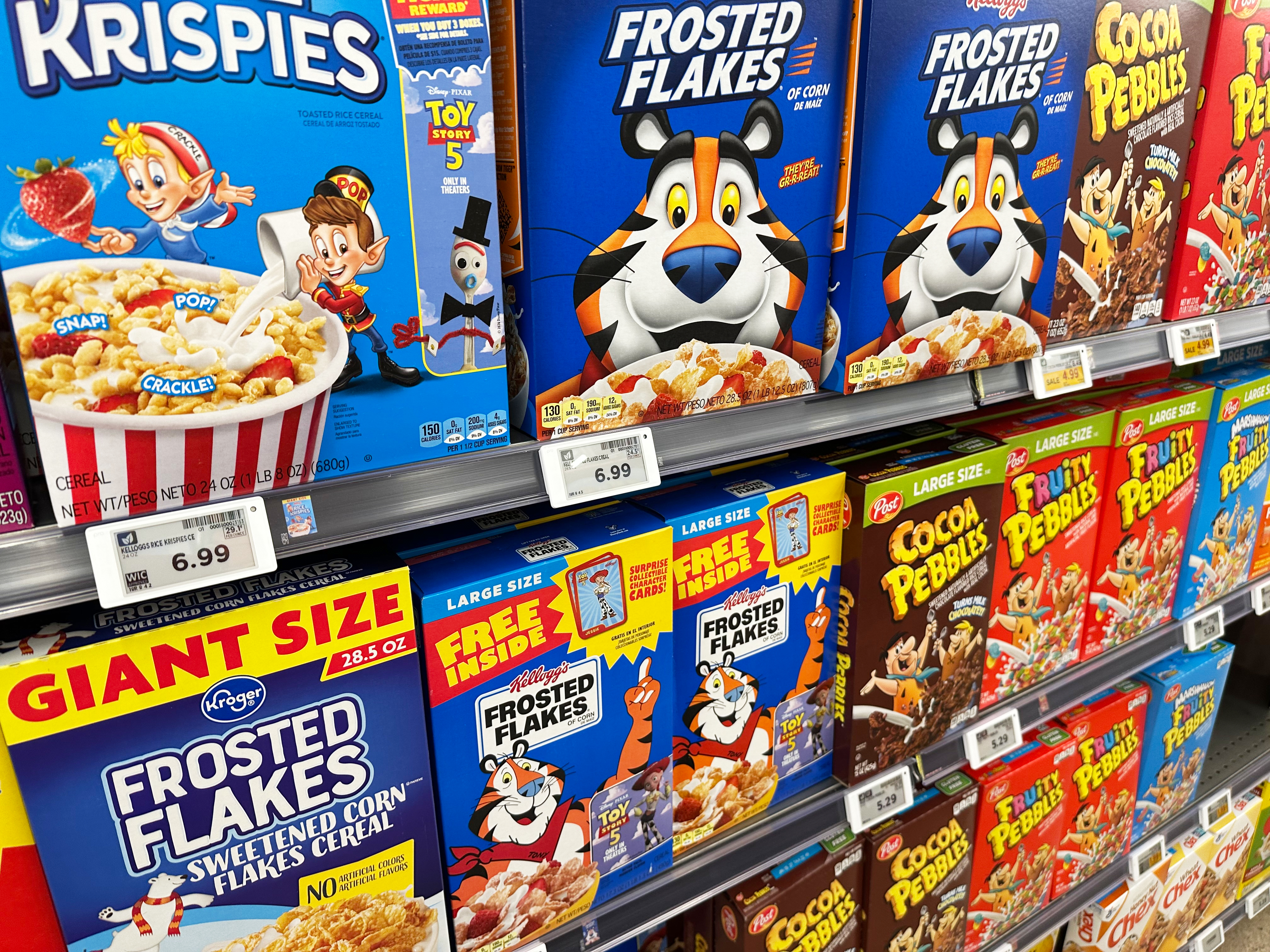 Cereal is stacked on the shelves in a King Soopers grocery store Friday, June 12, 2026, in Denver.