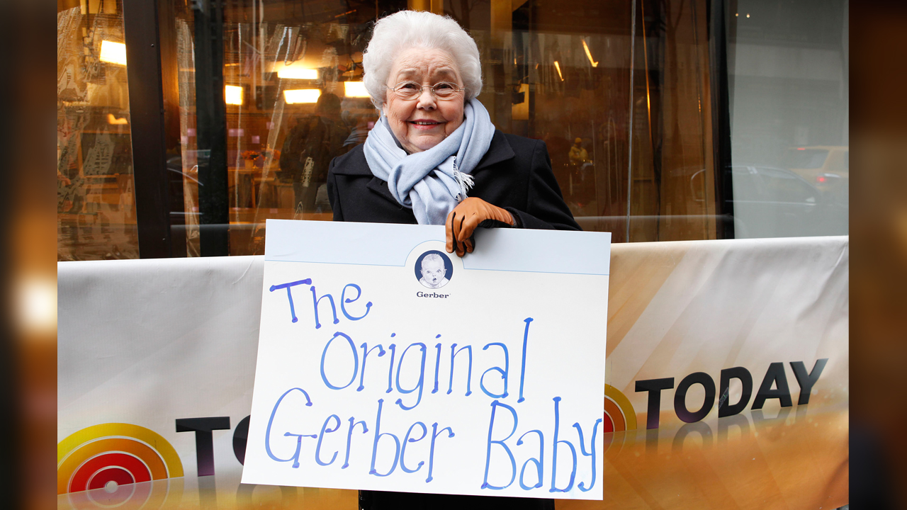 Ann Turner Cook, whose baby face launched the iconic Gerber logo, arrives at NBC’s Today Show to announce the winner of the 2012 Gerber Generation Photo Search on Tuesday, Nov. 6, 2012 in New York City. 