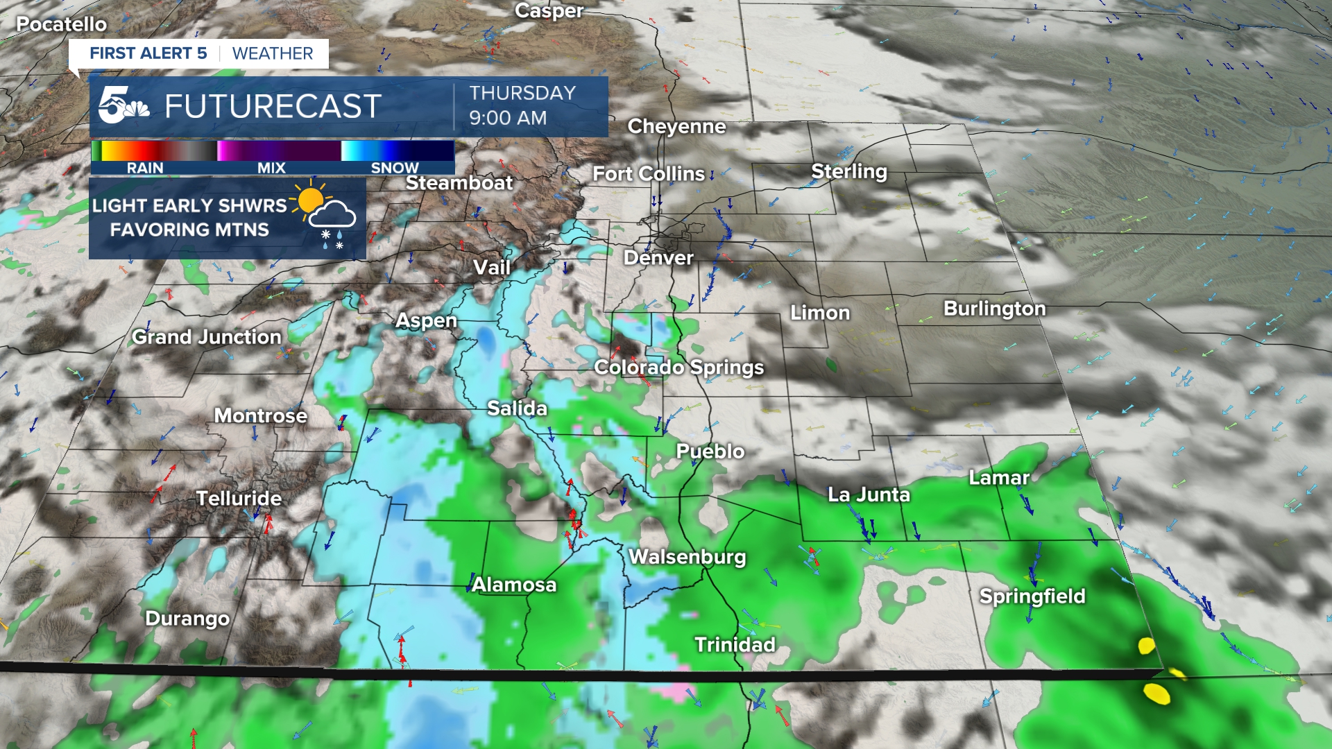 Rain and snow arriving in southern Colorado on Thursday Morning