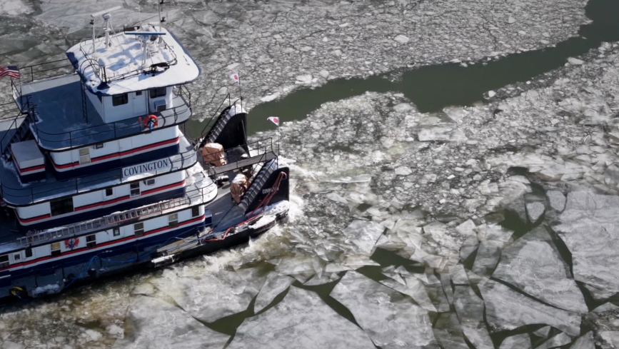 Boat on Icy Ohio River
