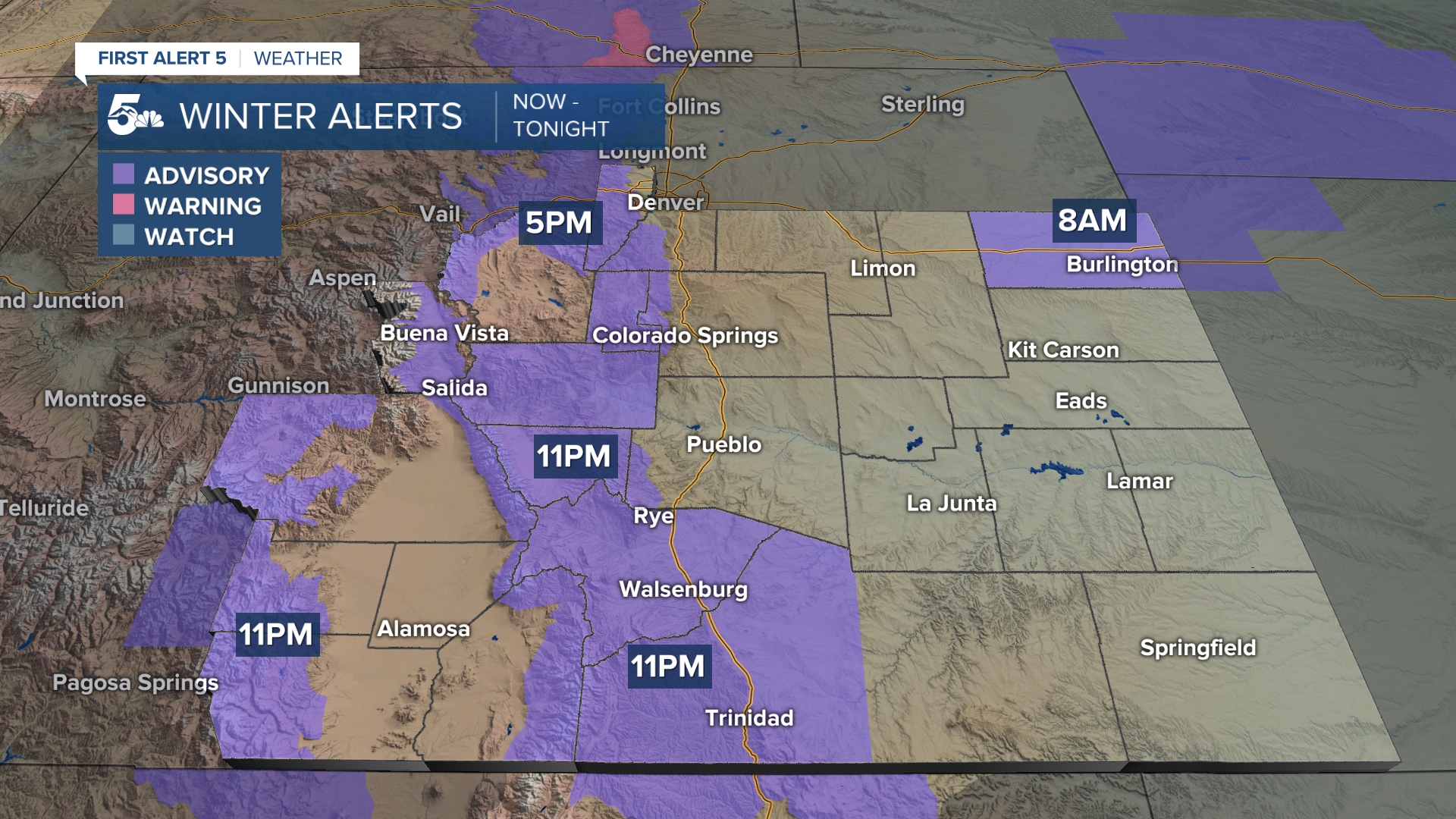 Winter Weather Alerts in Southern Colorado on Friday morning