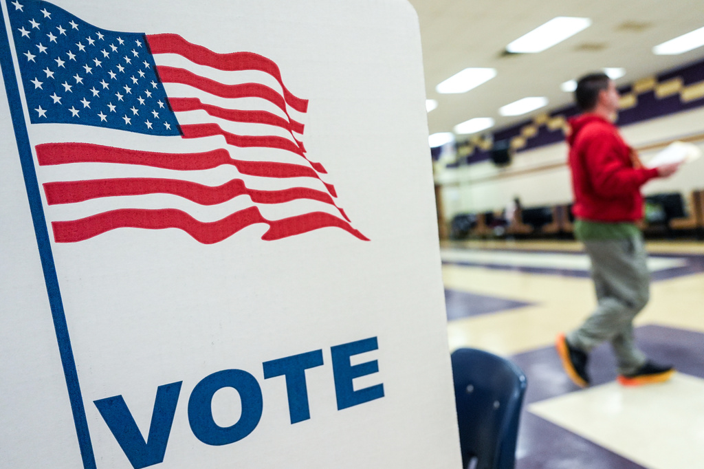 A person votes in the Virginia redistricting referendum at Lake Braddock Secondary School, Tuesday, April 21, 2026, in Burke, Va. 
