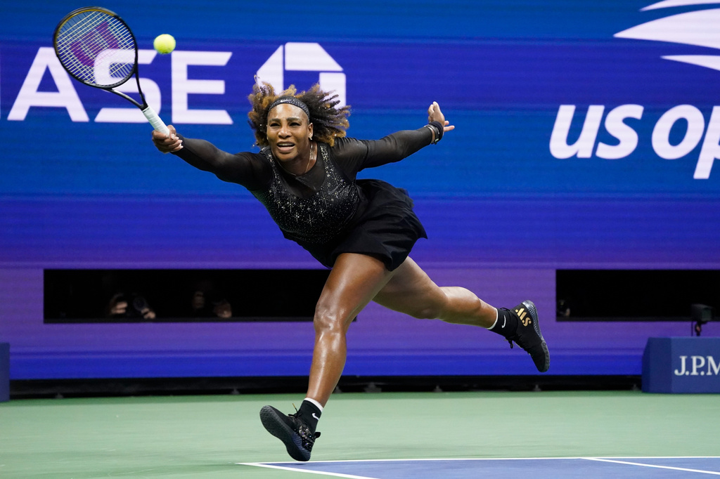 Serena Williams, of the United States, returns a shot to Anett Kontaveit, of Estonia, during the second round of the U.S. Open tennis championships, Aug. 31, 2022, in New York. 