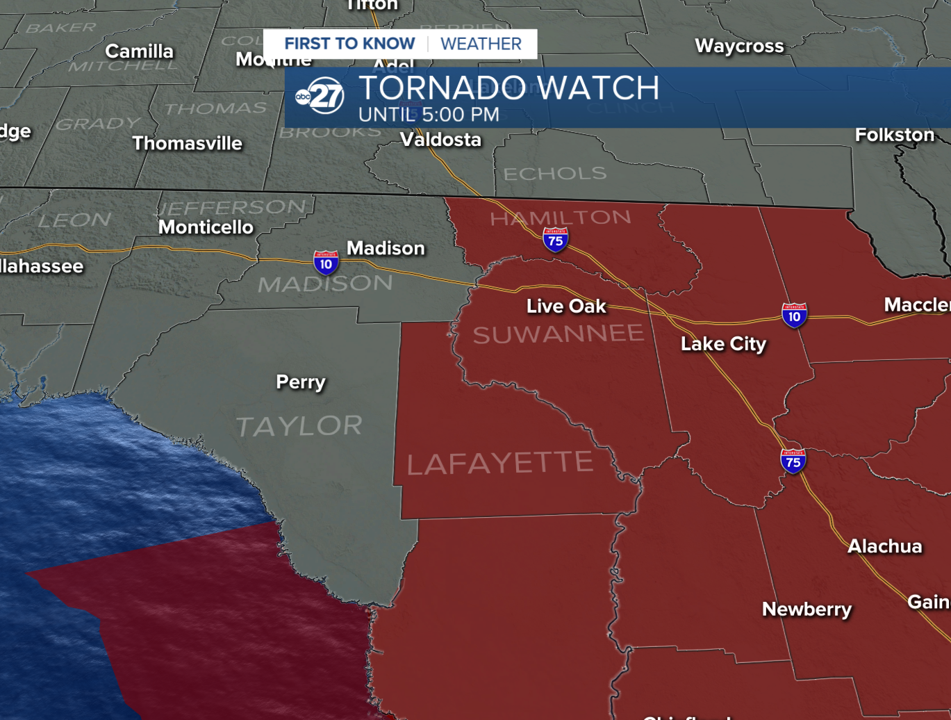 tornado watch for eastern Big Bend (12/10/2023)