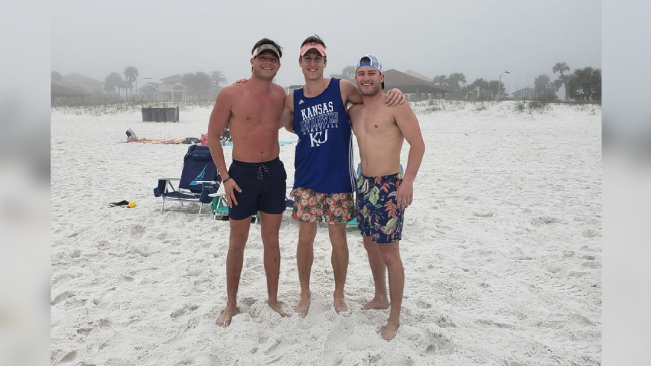 Jared Cox, Connor Churchill and Cole Firmature, who are all in Sig Ep at KU, jumped into the water to save a young boy while on spring break. Photo via Kaci Gilchrist.