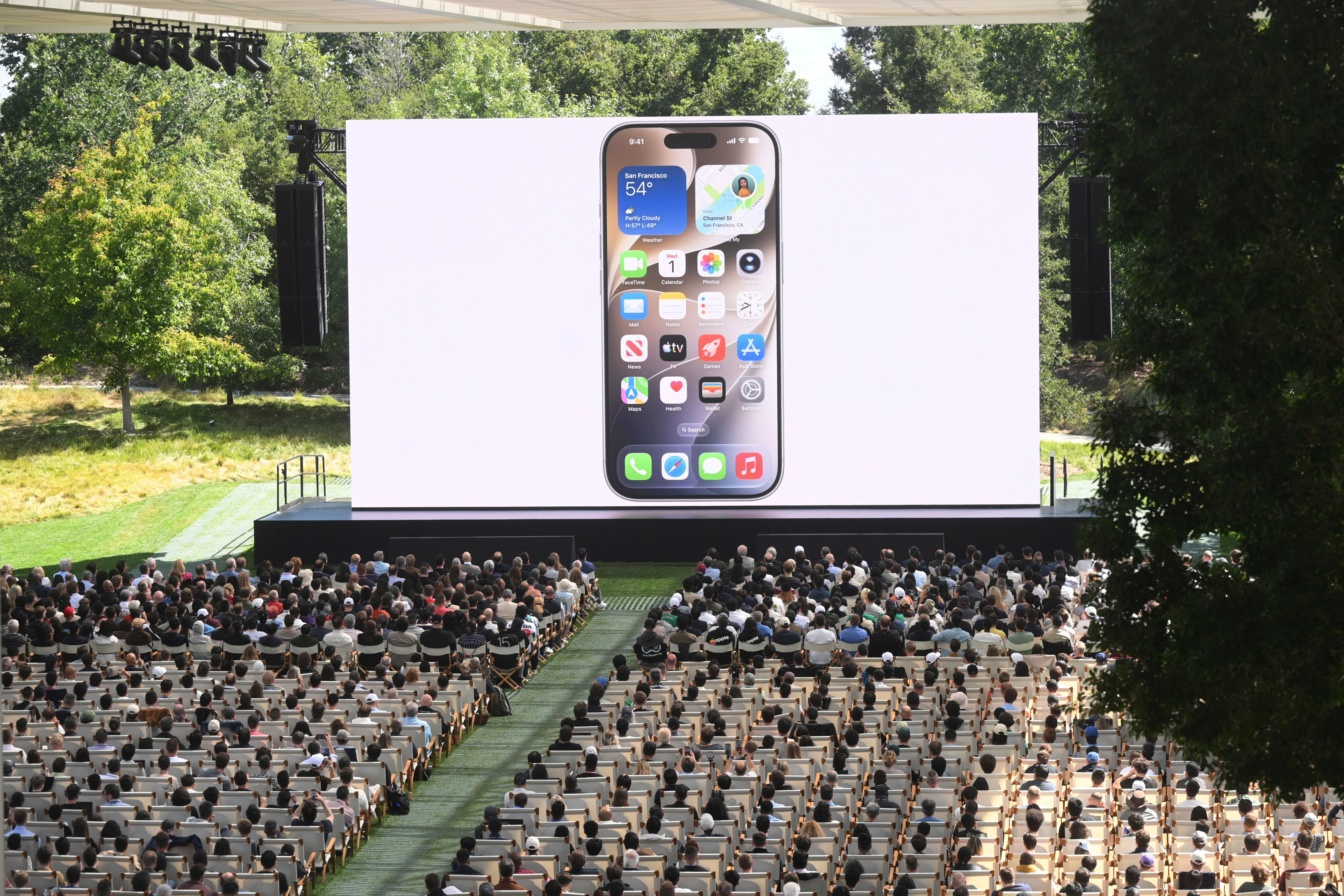 People attend the annual World Wide Developers Conference at Apple's headquarters in Cupertino, Calif., Monday, June 8, 2026. 