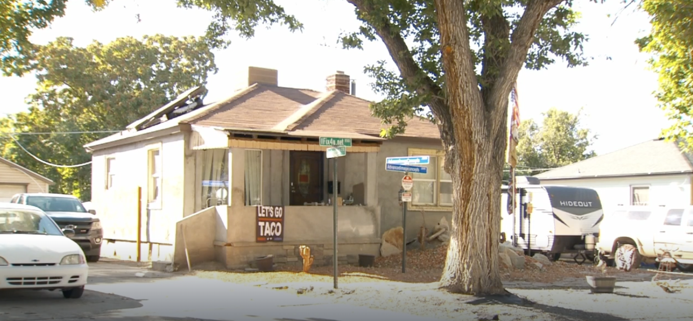 A Magna, Utah, home where two men were arrested for allegedly leaving an incendiary device under a news vehicle. 