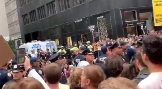 Protesters outside a Microsoft store on 5th Avenue  
