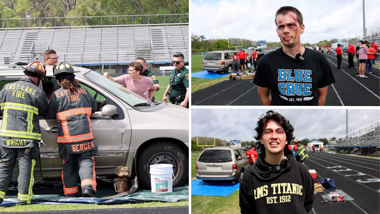 East Lake High students stage a realistic crash simulation to warn about drunk driving