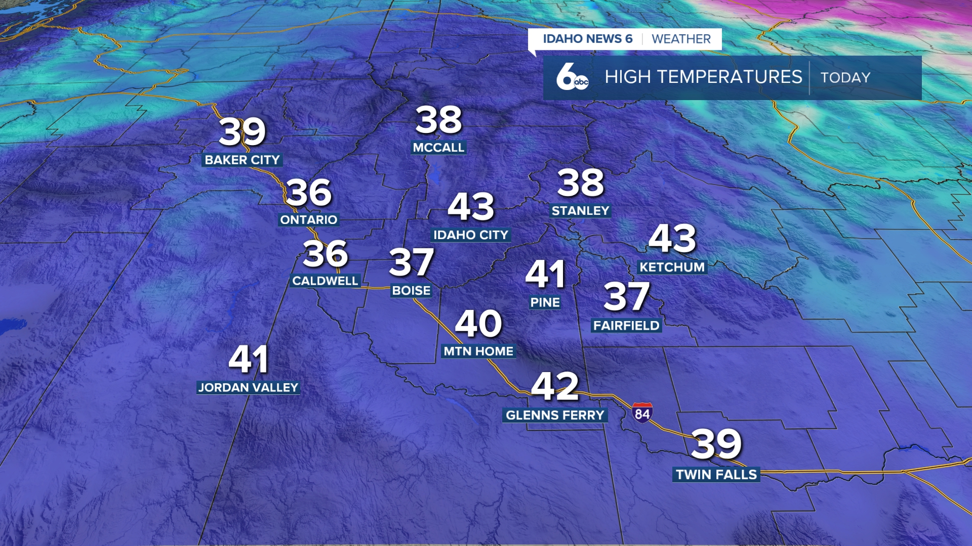 SW Idaho High Temperatures Today