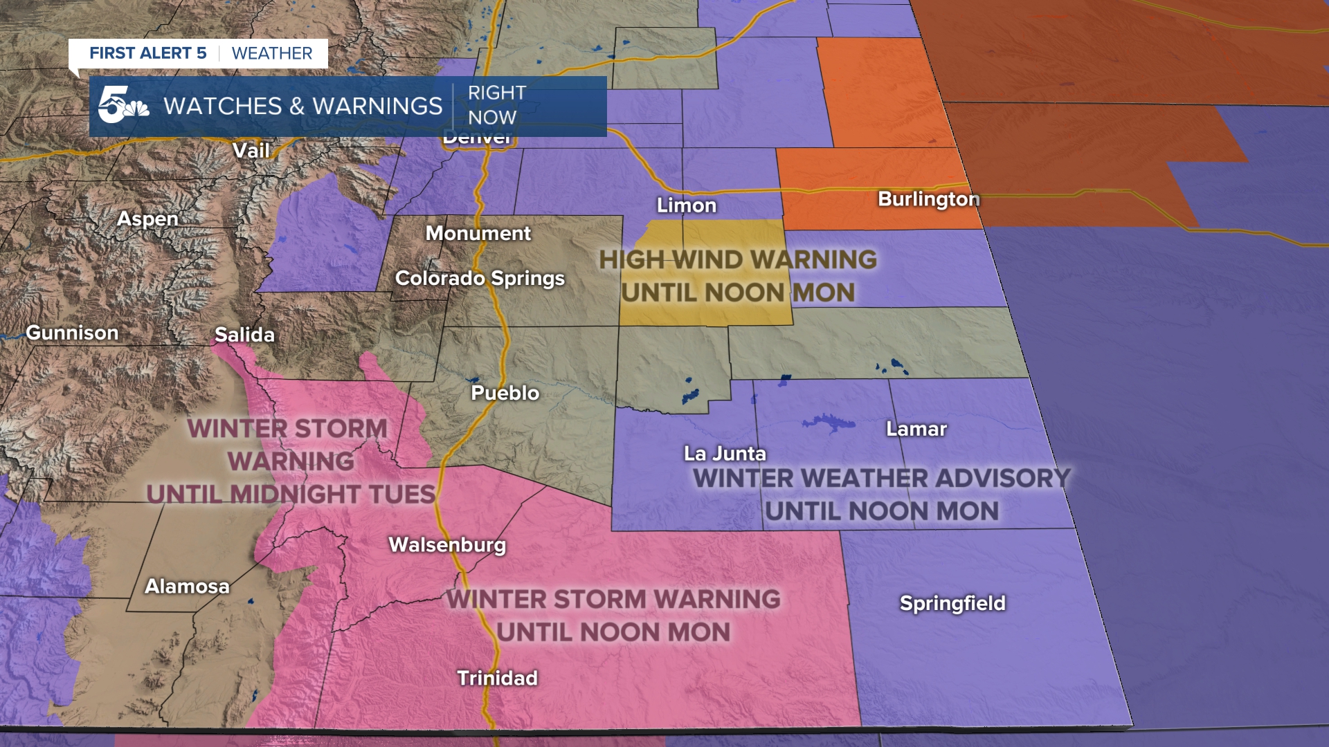 Weather Alerts in Southern Colorado as of 6:00AM on Monday, March 25th