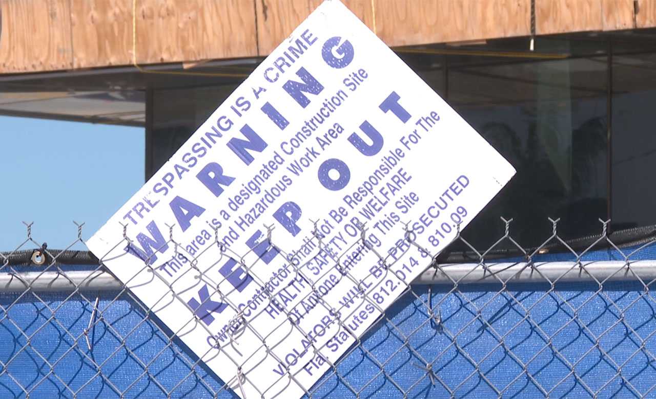 A no trespassing sign was posted outside the One West Palm building on Jan. 29, 2026.