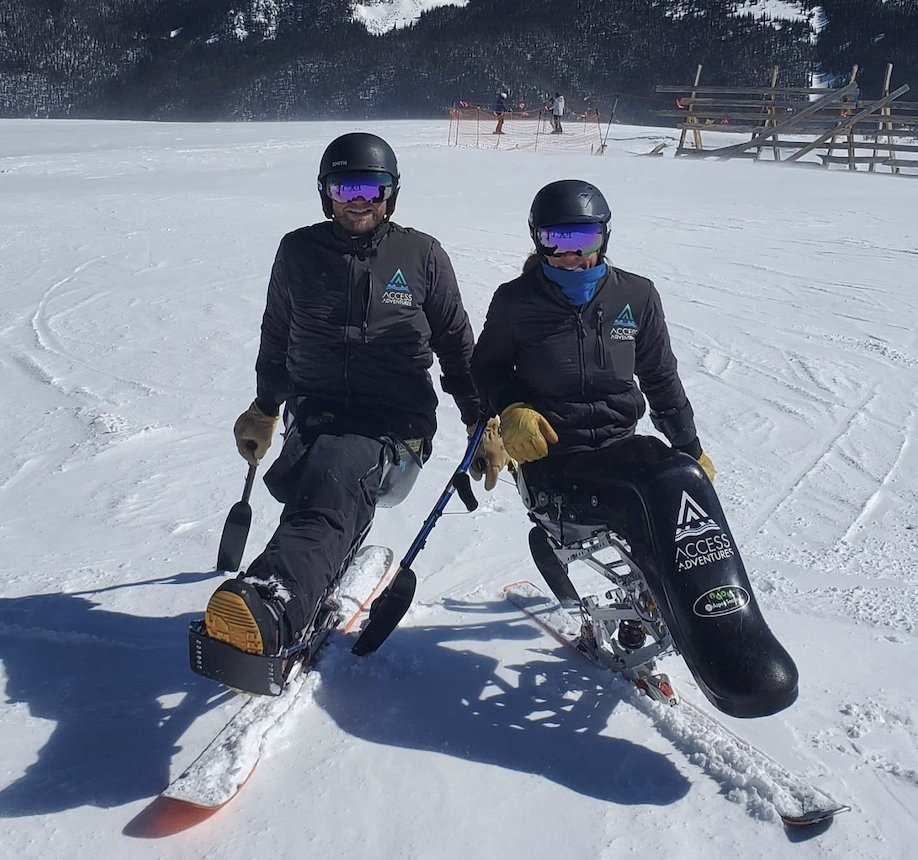 Jane Sowerby and Mark Urich skiing