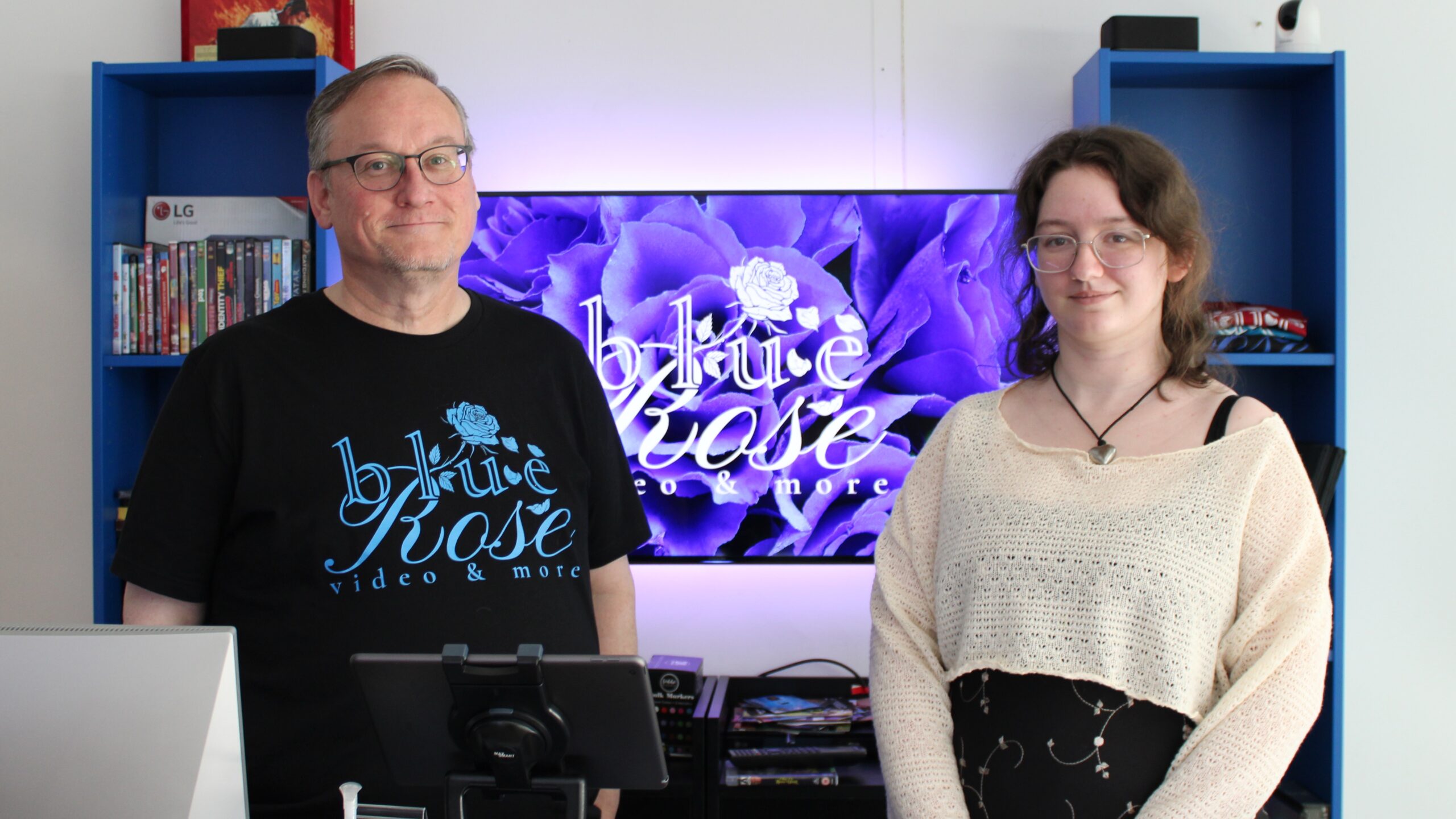 Wayne Marshall and his daughter Olivia at Blue Rose Video & More