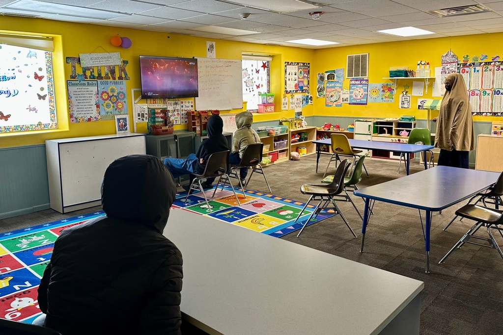 Children watch television at ABC Learning Center in Minneapolis, Minn., on Wednesday, Dec. 31, 2025. 