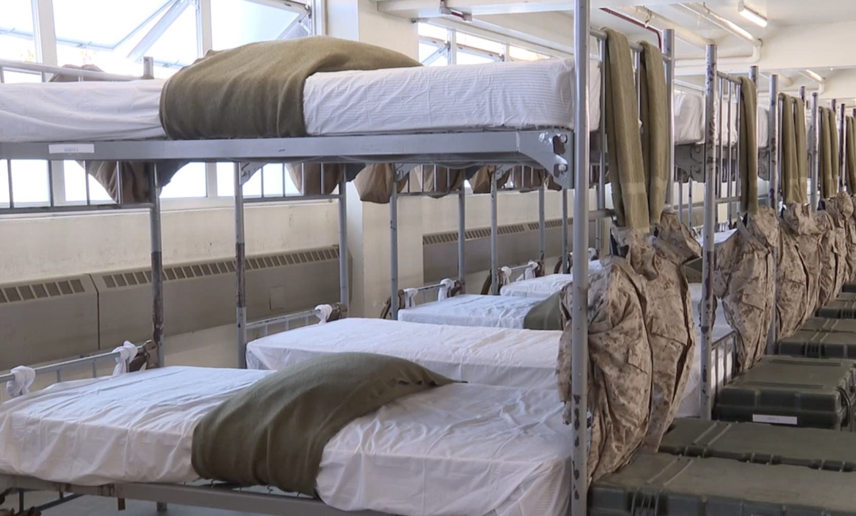 Inside the barracks at the Marine Corps Recruit Depot in San Diego.